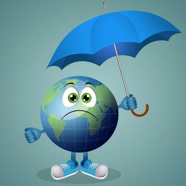 Funny earth with umbrella for rainy day — Stock Photo, Image