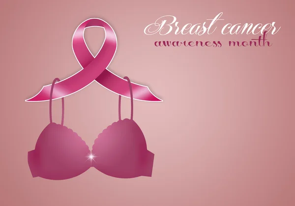 Ruban rose avec soutien-gorge pour la prévention du cancer du sein — Photo