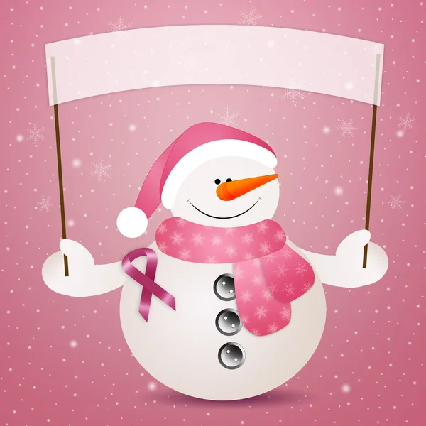 Grappige sneeuwpop met roze lint — Stockfoto