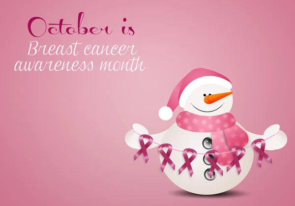 Snowman with pink awareness ribbons — Stock Photo, Image