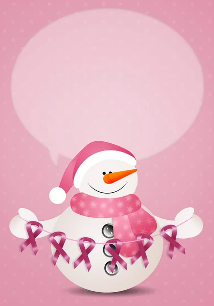 Sneeuwpop met roze Bewustzijnslinten — Stockfoto