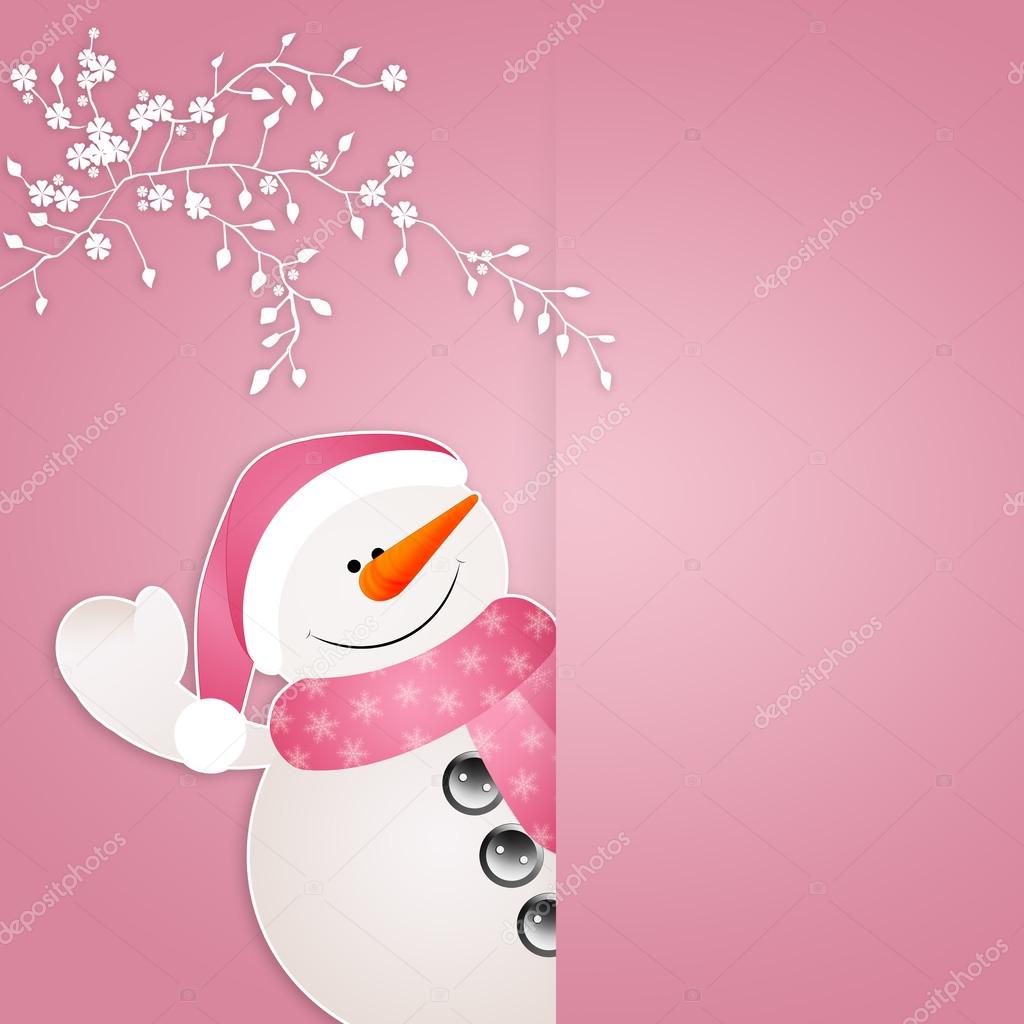 Snowman on pink background