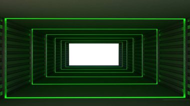 Geometrik tarzda üç boyutlu bilim kurgu teması, koridorda soyut aydınlatma