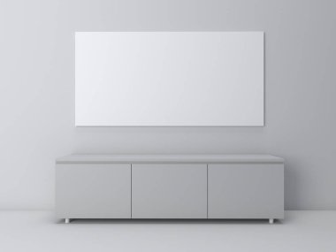 Monokorme 'de en az oturma odası ve model tasarımı beyaz ekranda oturma odası perspektifi