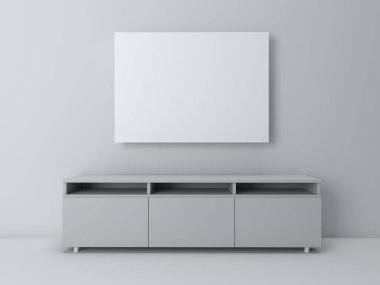 Monokorme 'de en az oturma odası ve model tasarımı beyaz ekranda oturma odası perspektifi