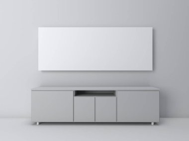 Monokorme 'de en az oturma odası ve model tasarımı beyaz ekranda oturma odası perspektifi