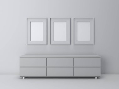 Monokorme 'de en az oturma odası ve model tasarımı beyaz ekranda oturma odası perspektifi