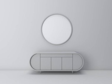 Oturma odası perspektifinde iç görüntünün 3d görüntüsü beyaz ekranda