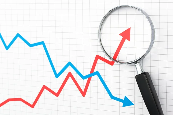 Gráfico de línea y lupa . —  Fotos de Stock