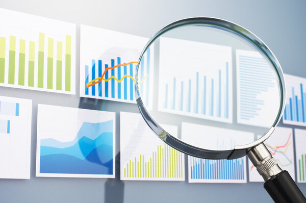 Searching and analyzing data with magnifying glass. Situation an