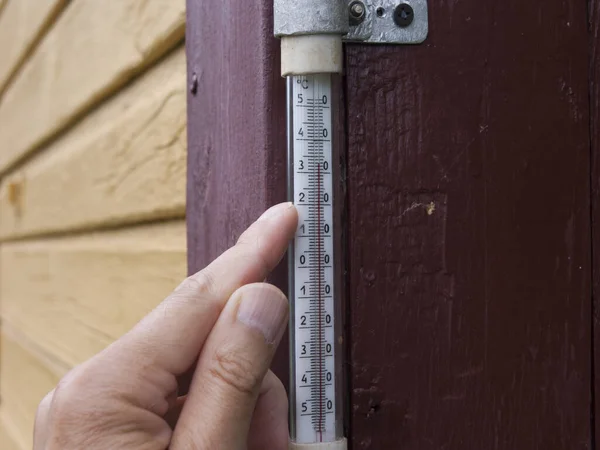 Over thirtry degrees in celsius on a temperature gauge mounted on the wall