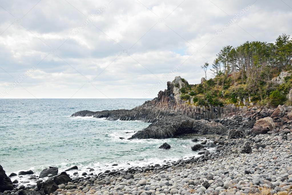 basaltic columnar joint coast in JungMun in Jeju Island