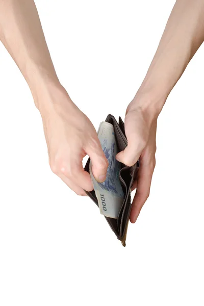 Taking some bills out of a wallet — Stock Photo, Image
