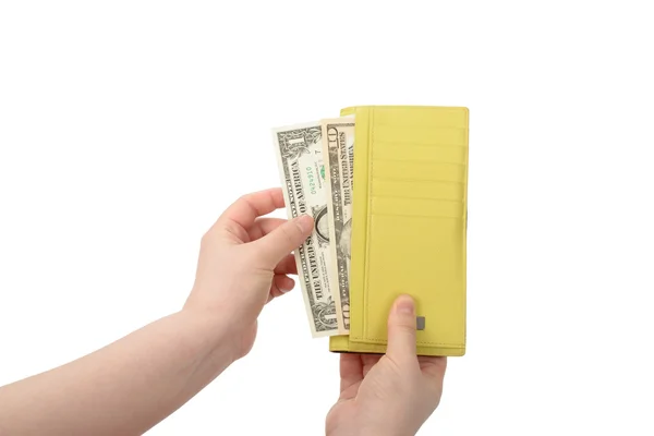 Hand took some bills out of a wallet — Stock Photo, Image
