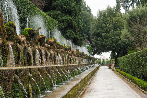 TIVOLI, ITALY - JANUARY 28, 2010: hundred fountains at Villa d'E