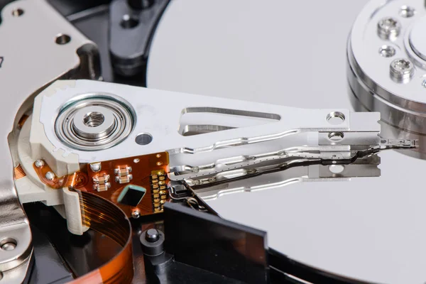 closeup of disassembled Hard disk drive.