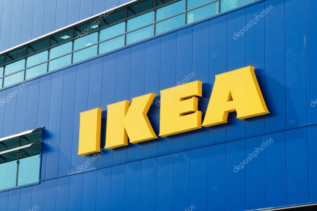 Gwangmyeong, Korea - September 14, 2015: IKEA logo from Gwangmyeong in Korea. IKEA is a multinational company that designs and sells furniture, appliances and other home related items. Gwangmyeong sotre is the world's largest IKEA store.