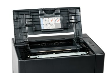 laser printer with opened front cover clipart