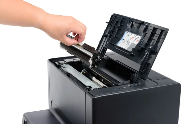 Replace black toner cartridge — Stock Photo, Image