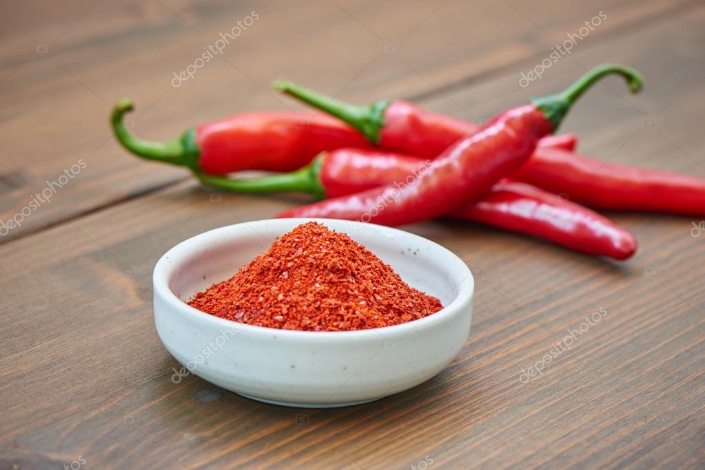 Korean chili pepper powder and chili pepper — Stock Photo © jipen 88349684