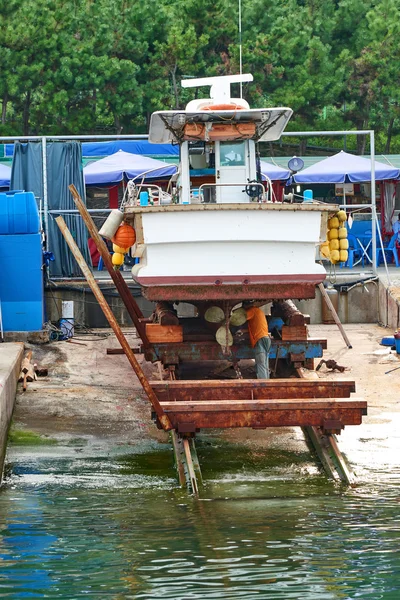 La eliminación de los percebes en el fondo del barco de pesca —  Fotos de Stock