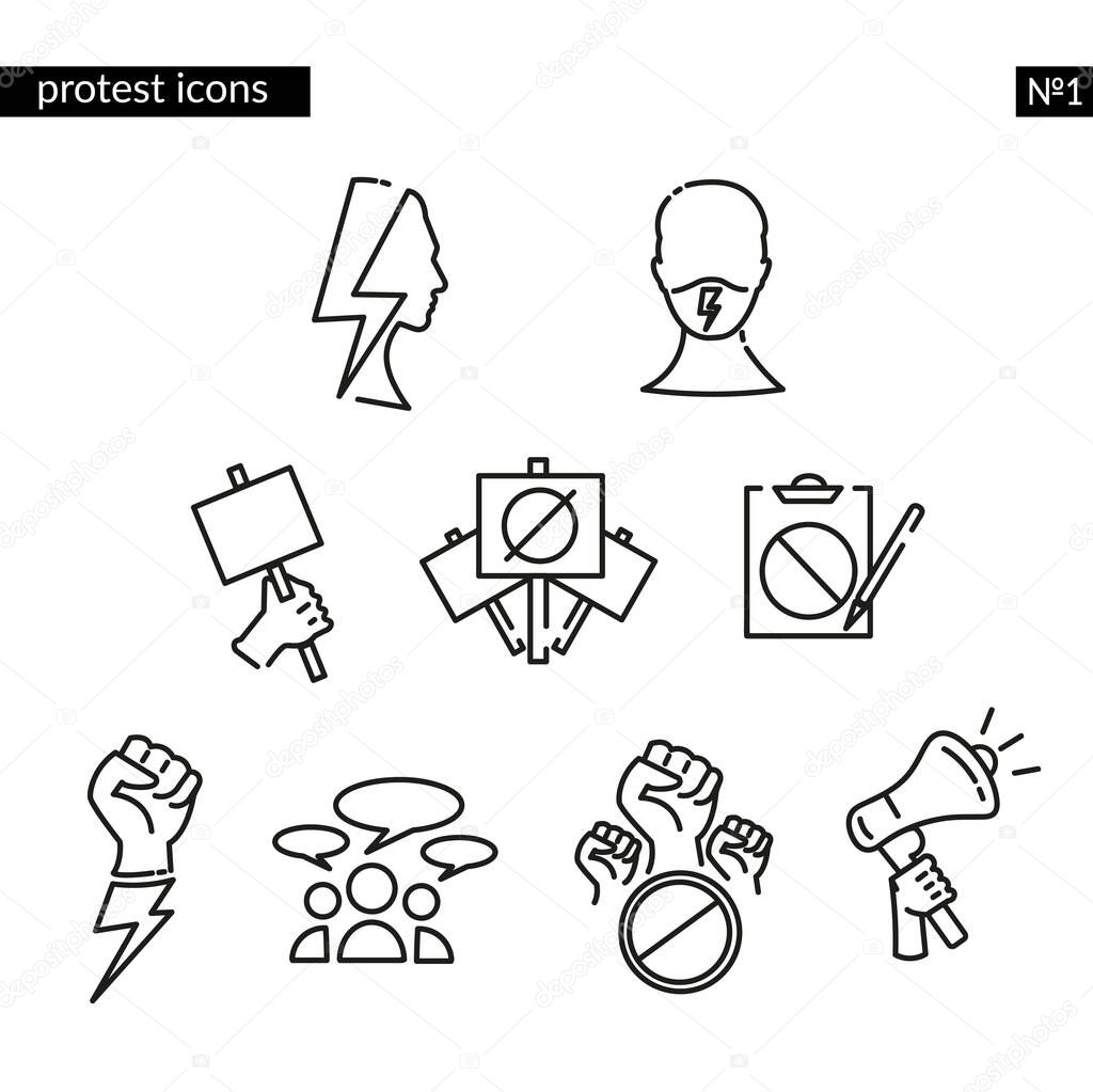 Simple Set of Protest Related Vector Line Icons.