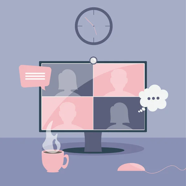 Çevrimiçi konferanslı bir monitör çizimi.