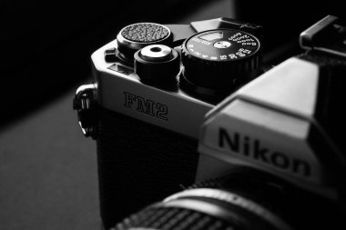 Nikon fm2 on a black background