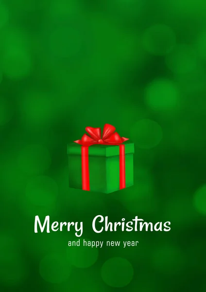 Yeşil hediye kutusu yeşil arka planda, kırmızı boğucu bir yay ile.