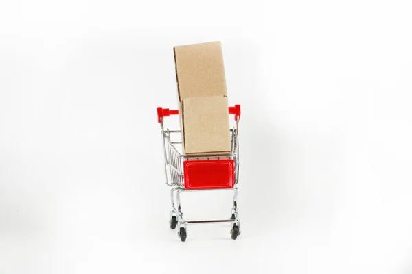 Shopping Carts Boxes White Background — Stockfoto