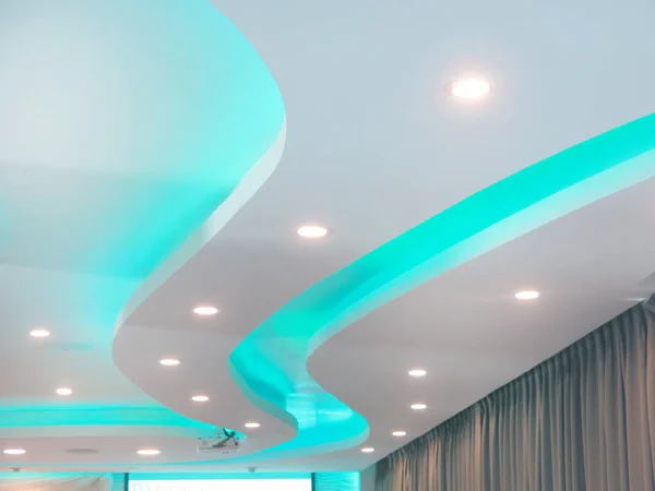 Fabric decoration with ceiling lighting.