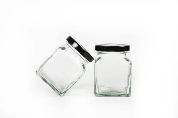 Glazen Flessen Witte Achtergrond — Stockfoto