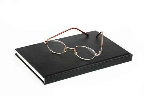 Gafas Cuaderno Sobre Fondo Blanco — Foto de Stock