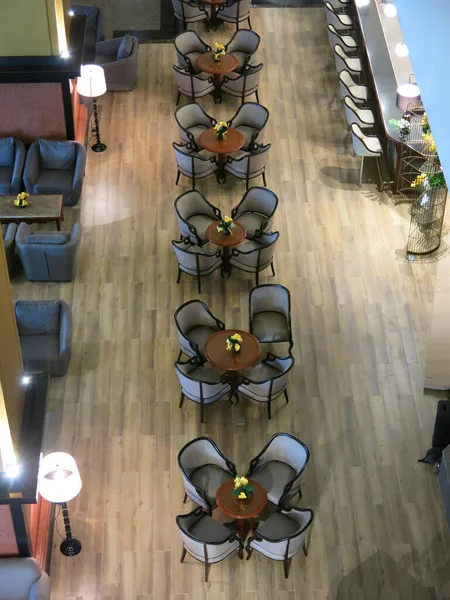 Interior Modern Business Hall Cafe Tables Chairs High Angle View — Fotografia de Stock