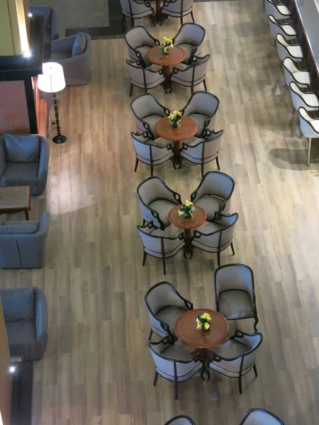 Interior Modern Business Hall Cafe Tables Chairs High Angle View — Stockfoto