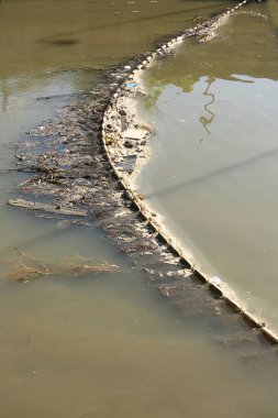 pond with garbage floating in water
