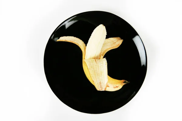 Banana Black Plate White Background — Foto Stock