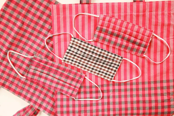 Close View Checkered Fabric Face Masks — Stock Photo, Image