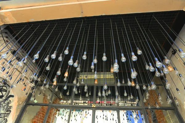 Interior Modern Building Hanging Light Bulbs Lamps — Stock Photo, Image