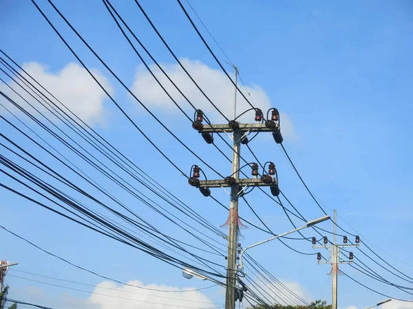 Poste Alta Tensão Transmissão Eletricidade — Fotografia de Stock