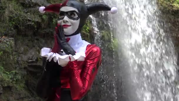 Gadis Jester Cosplay licik — Stok Video