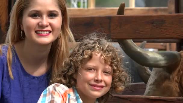 Хлопчик і сестра на фермі великої рогатої худоби — стокове відео