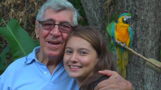 Grandfather Posing With Teen Girl — Stock Video