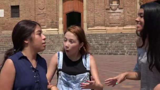 Молодые девочки-подростки разговаривают — стоковое видео