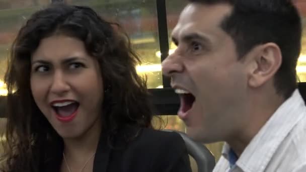 Excited Woman And Man On Bus — Stock Video