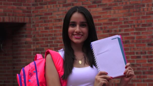 Adolescente estudiante de secundaria femenina con cuaderno — Vídeo de stock