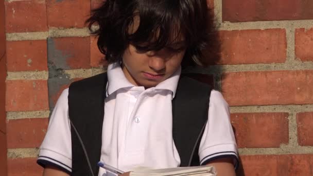 Niño niño estudiante escritura — Vídeo de stock