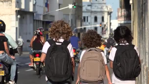 Crianças caminhando para a escola — Vídeo de Stock
