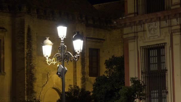 Lámpara Calle Por Noche Barrio Histórico — Vídeos de Stock