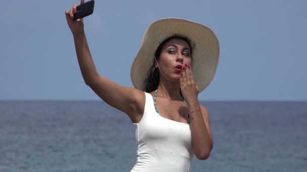 Female Taking Selfie At Ocean — Stock Video